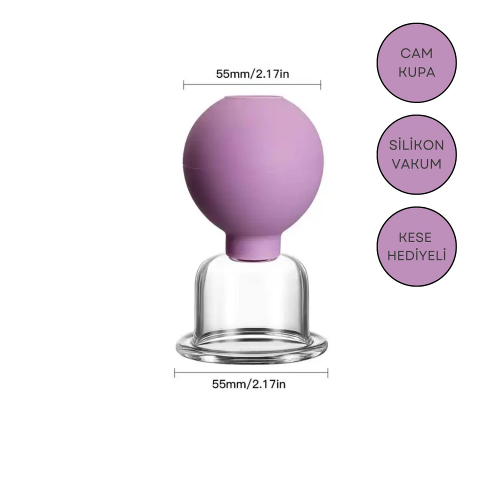 Silikon Vakumlu Boyun Bölgesi Kullanım İçin Cam Masaj Kupası No:4 Mor Renk